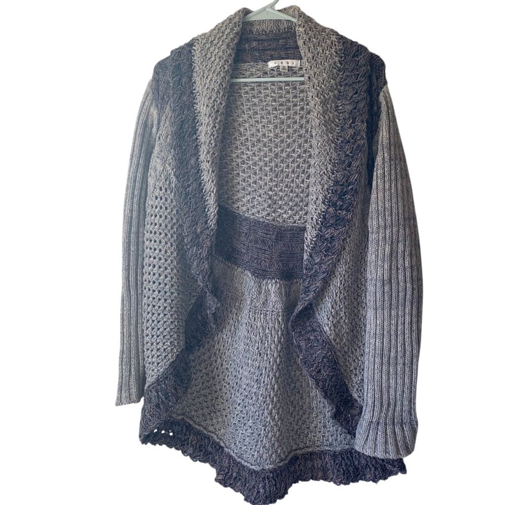 Cabi Women M Open Front Ombre Gray Cableknit Cardigan Sweater Colorblock Oversiz
